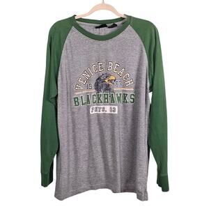 NO‎ BOUNDARIES Mens Gray Green Raglan Baseball Graphic Tee M(38/40) Long Sleeve